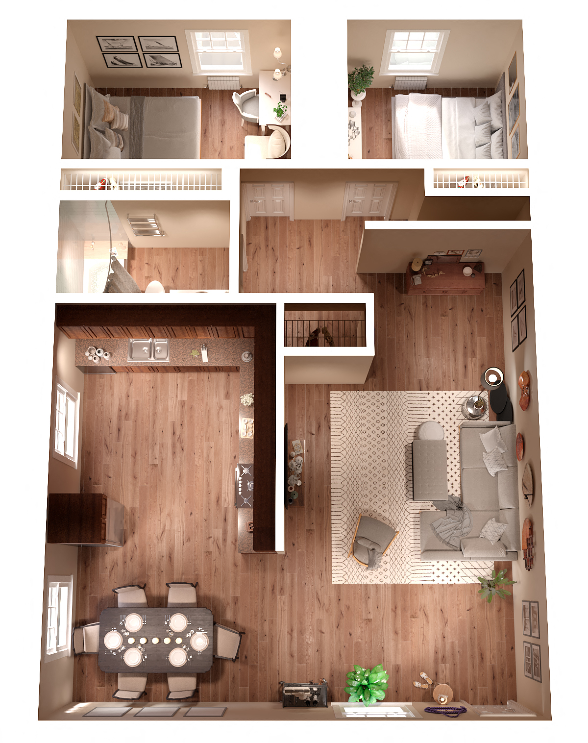 Floor plan for 2 beds, 1 bath, 860 sqft